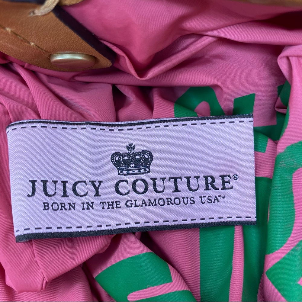 Juicy Couture Cream Patterned Terry Cloth Y2K Hobo Bag Purse with Leather Trim - Picture 6 of 8